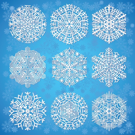 Snowflakes on blue background, winter seamless vector patternのイラスト素材