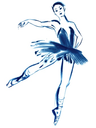 Blue ballerina, drawing gouache, hand-drawnの写真素材
