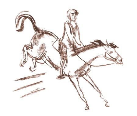 Horse and equestrian jockey racing, Horse jumps over a barrierの写真素材