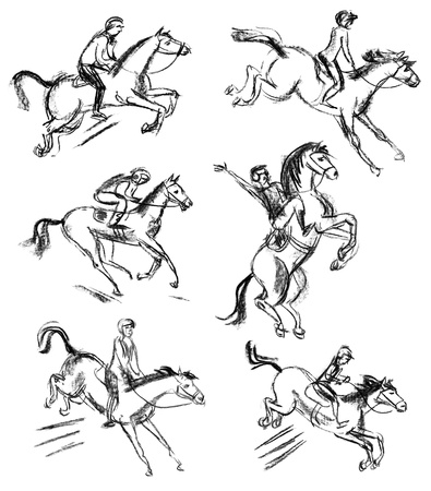 Derby, Equestrian sport horse and rider, Hand-drawnの写真素材