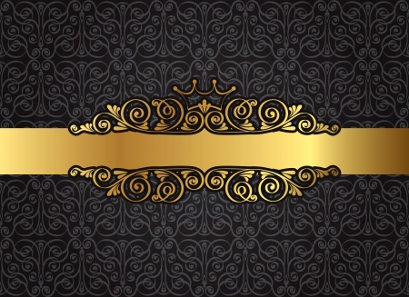 Vintage gold frame on damask black background, vectorのイラスト素材