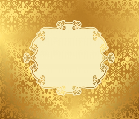 Vintage frame on damask background, golden backgroundのイラスト素材