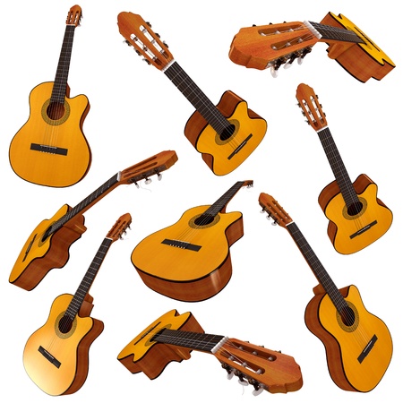 Classical acoustic guitar, Set, 3d renderの写真素材