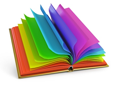 Open book with colorful pagesの写真素材