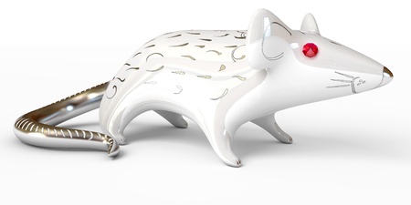 Ceramic rat figurine over white, 3d renderの写真素材