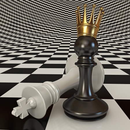 Black does the pawn checkmate, Pawn with golden crownの写真素材