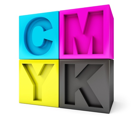 CMYK cubes white background, 3d renderの写真素材
