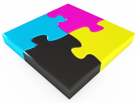 Cmyk puzzle, White background, 3d renderの写真素材