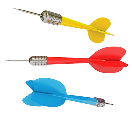 Darts from different angles, White background, 3d renderの写真素材