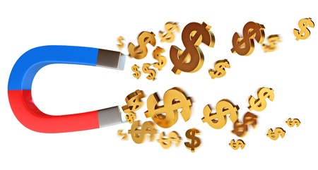 Magnet attracts dollars, 3d renderの写真素材