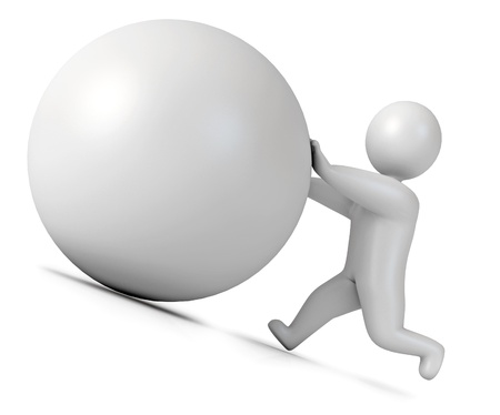 Man pushing a boulder as Sisyphus, Isolated, 3d renderの写真素材