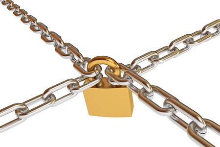 Crossed chains with lock, conceptual illustration, 3d renderの写真素材