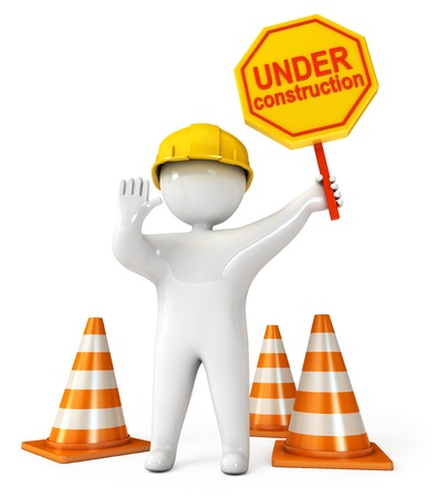 Human at a stop pose, Traffic cones, Under construction signの写真素材