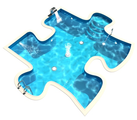 Swimming pool in the form of a puzzle, 3d renderの写真素材