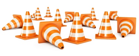 Traffic cones, Isolated on white background, 3d render