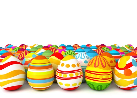 Happy Easter. Easter eggs with space for text or image. Conceptual illustration. Isolated on white background. 3d renderの写真素材