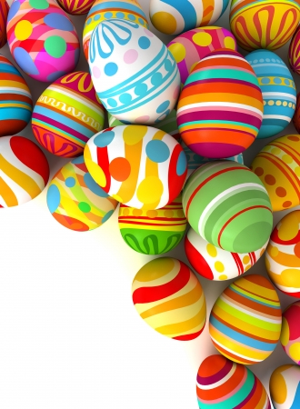Happy Easter. Easter eggs with plenty of copy-space for text. Conceptual illustration. Isolated on white background. 3d renderの写真素材