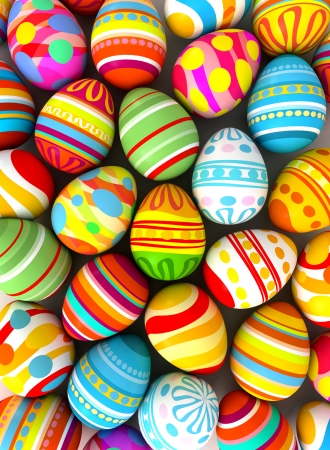 Happy Easter. Background with painted eggs. Conceptual illustration. 3d render