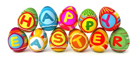 Happy Easter. Conceptual illustration. Isolated on white background. 3d renderの写真素材