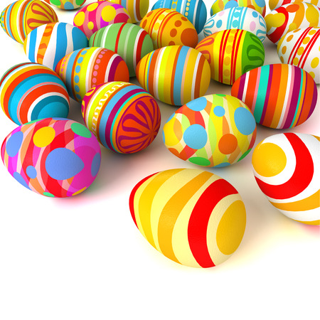 Happy Easter. Pile of eggs. Conceptual illustration. Isolated on white background. 3d renderの写真素材