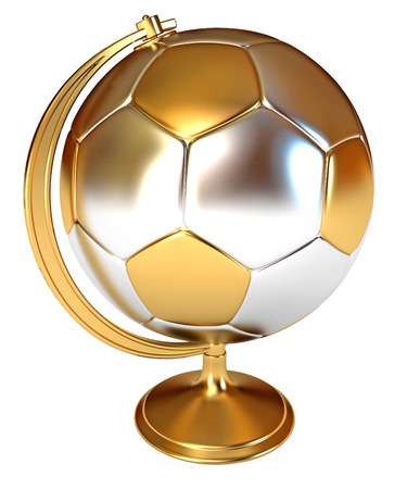 Gold Cup winner as a soccer ball and globe. Conceptual illustration. Isolated on white background. 3d renderの写真素材