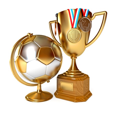 Gold cup winner. Conceptual illustration. Isolated on white background. 3d renderの写真素材