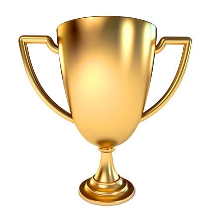 Gold Trophy Cup. Conceptual illustration. Isolated on white background. 3d renderの写真素材