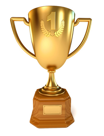 Gold cup winner. Conceptual illustration. Isolated on white background. 3d renderの写真素材