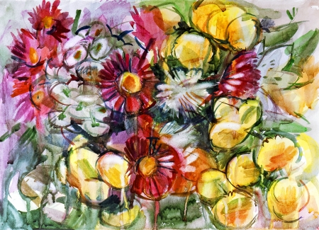 Still life a bouquet of flowers. Hand-drawn in watercolorの写真素材