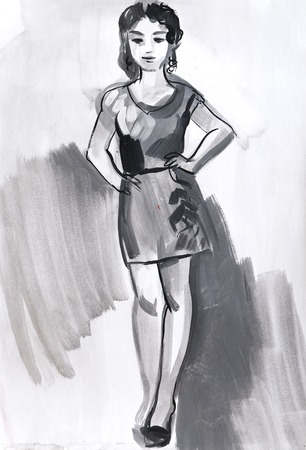 Sketch of a female figure. Hand-drawing in gouacheの写真素材