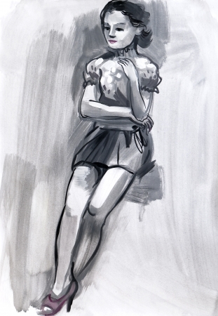 Sketch of a female figure. Hand-drawing in gouacheの写真素材