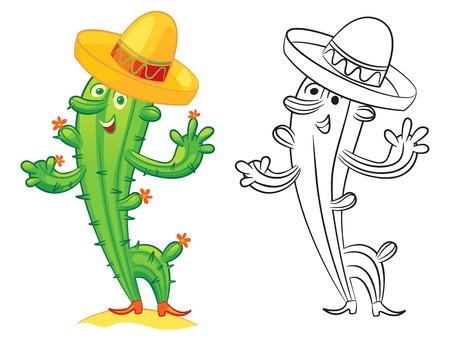 Cute cartoon cactus  Vector illustration  Isolated on white backgroundのイラスト素材