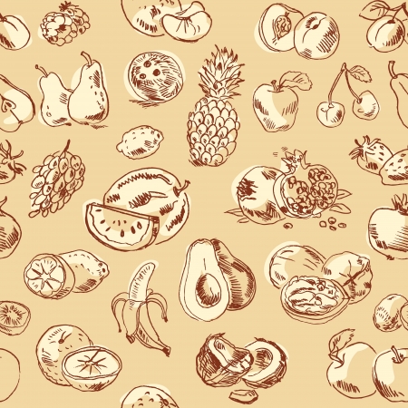 Freehand drawing fruit. Vector illustration. Seamless patternのイラスト素材