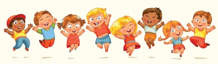 Children jump for joy. Banner. Vector illustration. Isolated on white backgroundのイラスト素材