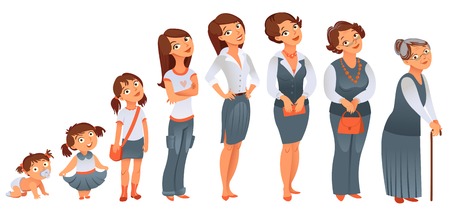 Generations woman  All age categories - infancy, childhood, adolescence, youth, maturity, old age  Stages of development  Vector illustrationのイラスト素材