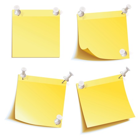 Yellow stick note  Blank notes pinned on corkboard ready for your text  Front view  Vector illustration  Setのイラスト素材