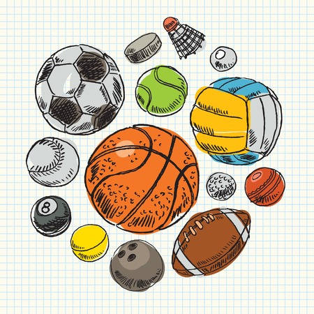 Freehand drawing sport balls  Vector illustration  Setのイラスト素材