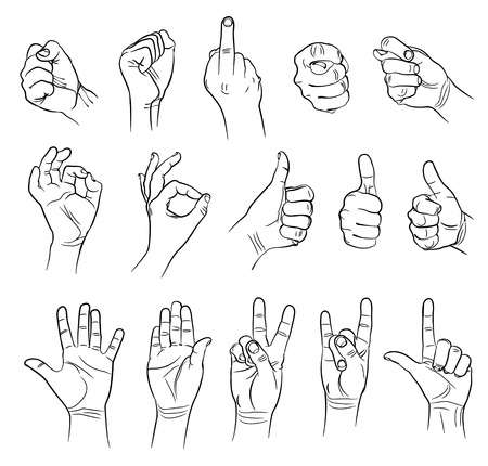 Hands in different interpretations  Vector illustration  Isolated on white backgroundのイラスト素材