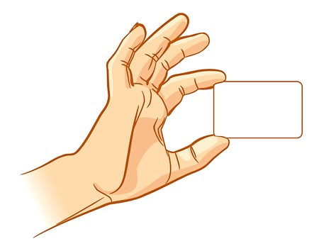 Hand holding an empty business card  Vector illustration  Isolated on white backgroundのイラスト素材