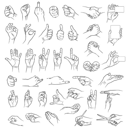 Hands in different interpretations  Vector illustration  Isolated on white backgroundのイラスト素材
