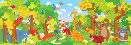 Cute zoo animals. Vector illustrationのイラスト素材