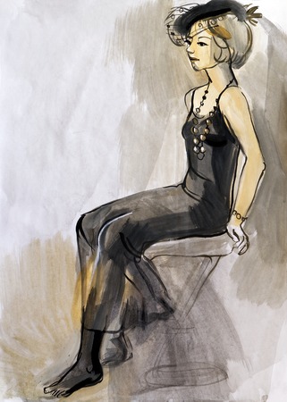 Sketch of a female figure. Hand-drawing in gouacheの写真素材