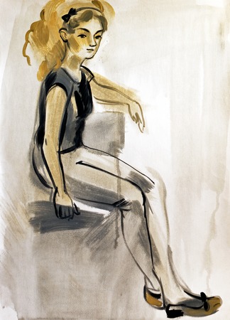 Sketch of a female figure. Hand-drawing in gouacheの写真素材