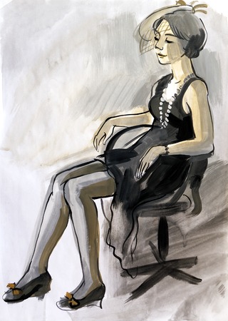 Sketch of a female figure. Hand-drawing in gouacheの写真素材