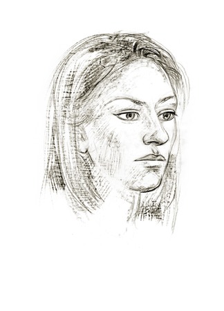Portrait of a girl with a pencil. Hand drawnの写真素材