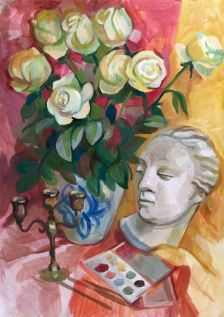 Still life a bouquet of flowers. Hand-drawn in gouacheの写真素材