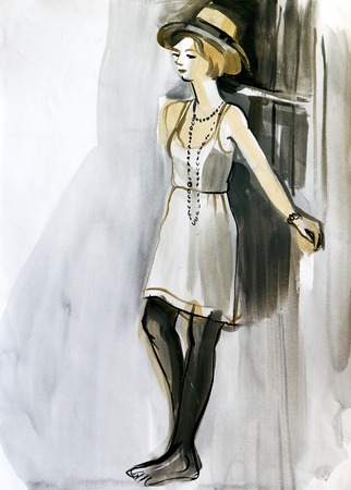 Sketch of a female figure. Hand-drawing in gouacheの写真素材