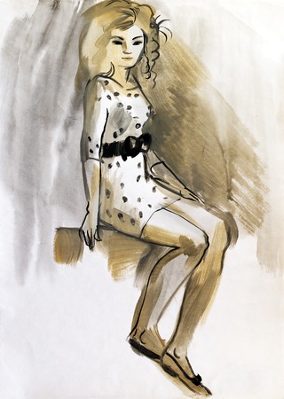 Sketch of a female figure. Hand-drawing in gouacheの写真素材