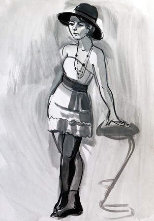 Sketch of a female figure. Hand-drawing in gouacheの写真素材