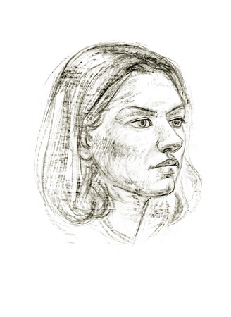 Portrait of a girl with a pencil. Hand drawnの写真素材
